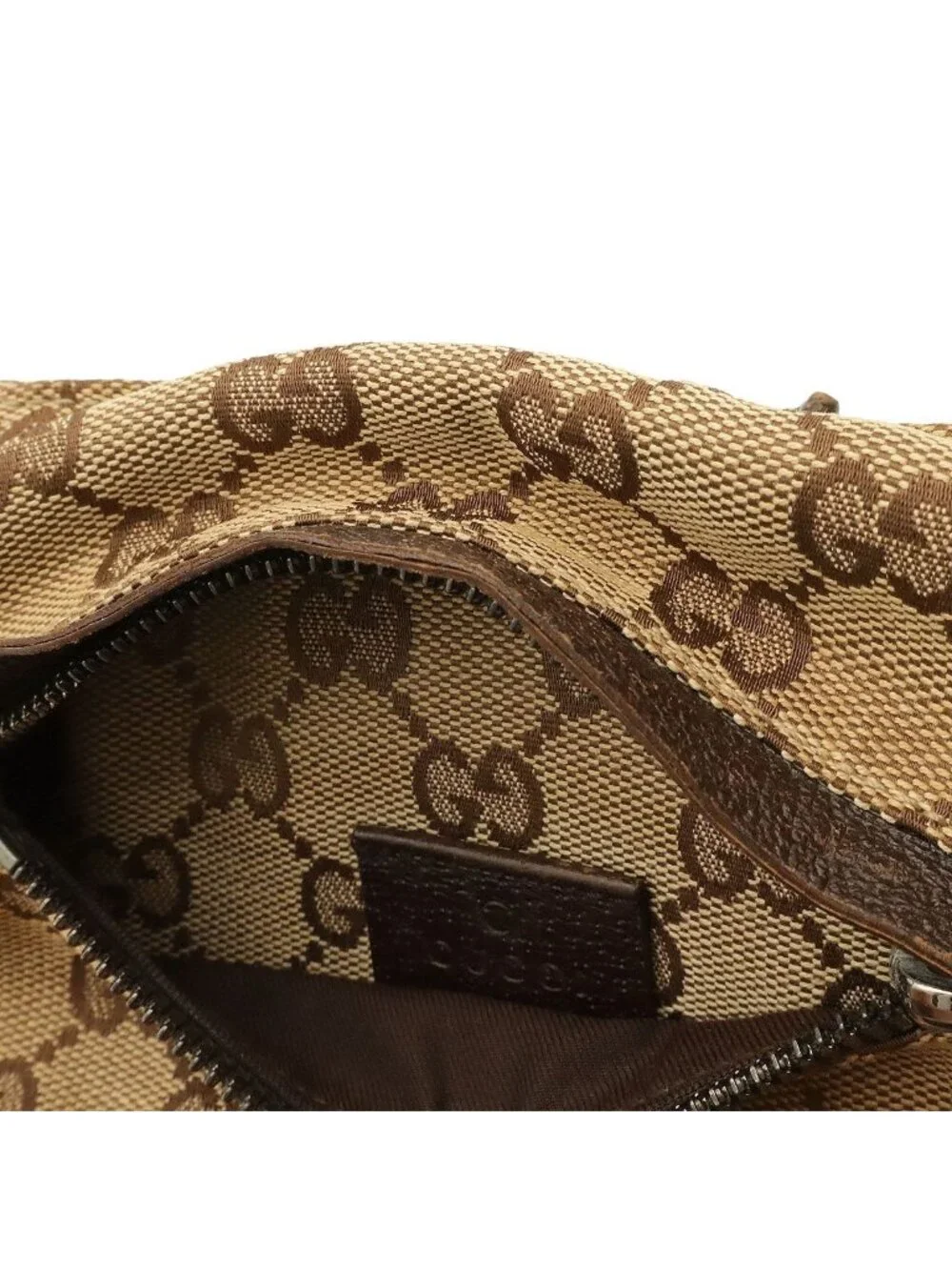Gucci GG Canvas Sherry Line Belt Bag Waist Pouch Hip Leather Khaki Beige Dark